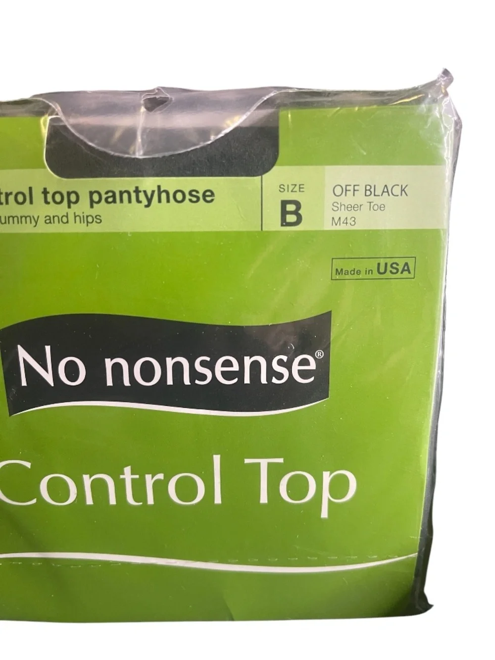 2 Pairs No Nonsense Control Top Pantyhose Off Black Size B Sheer Toe M43